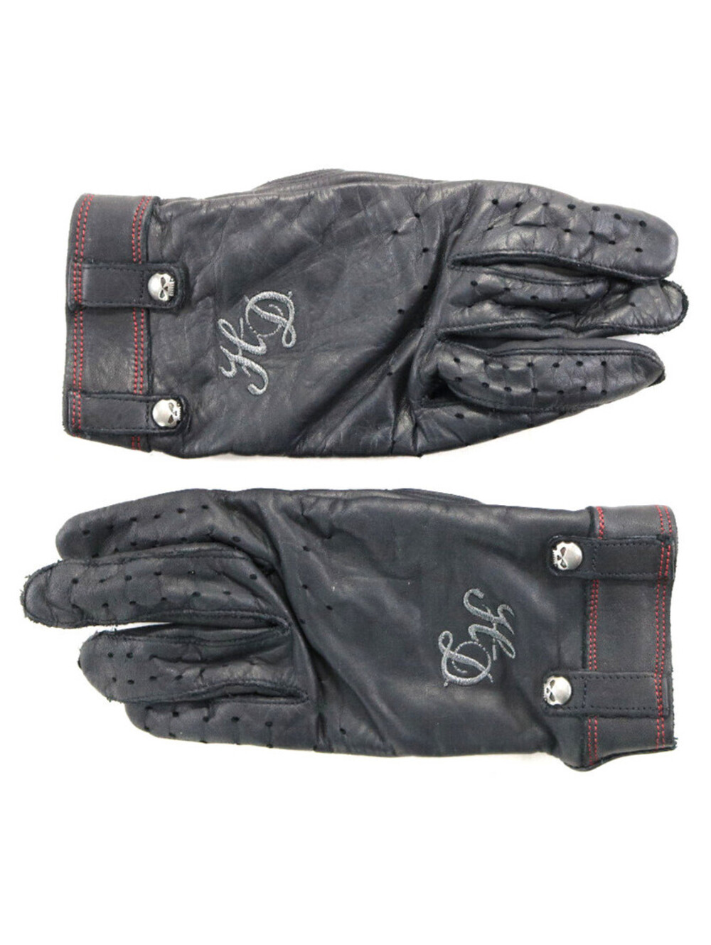 harley davidson Willie G leather gloves L black red riding padded adjustable bar